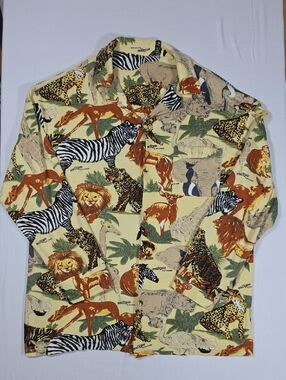 VINTAGE 90s Milton FunWear African Safari Wildlife Print Button Down  Size M